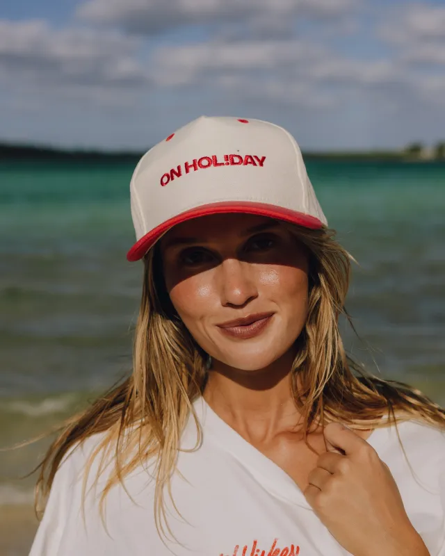 On Hol!day Hat - Red + Cream sold by Daily Drills