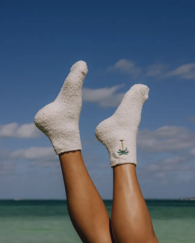 Fuzzy Socks - White + Palm sold by Daily Drills