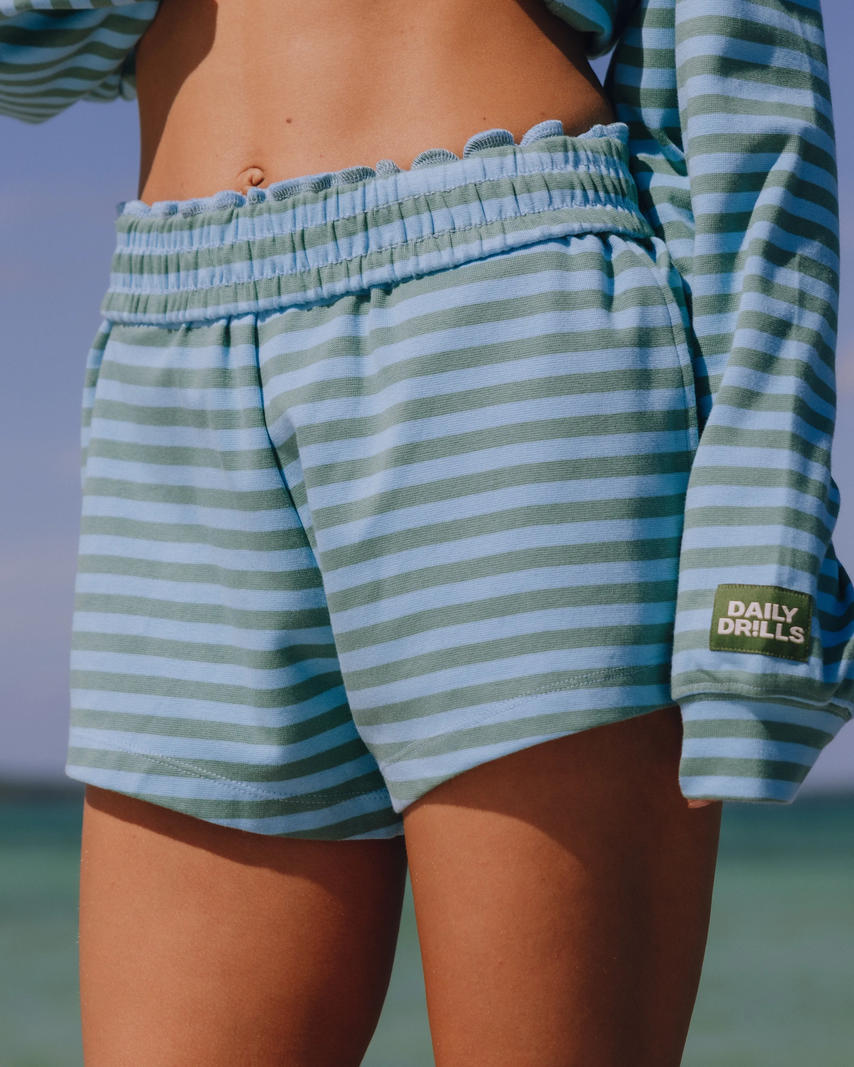 Striped Cotton Shorts - Malibu + Teal Stripe sold by Daily Drills product image thumbnail 3