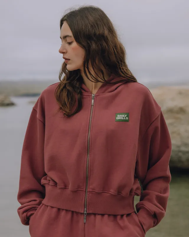 Heavyweight Double Zip Hoodie - Wine made by Daily Drills