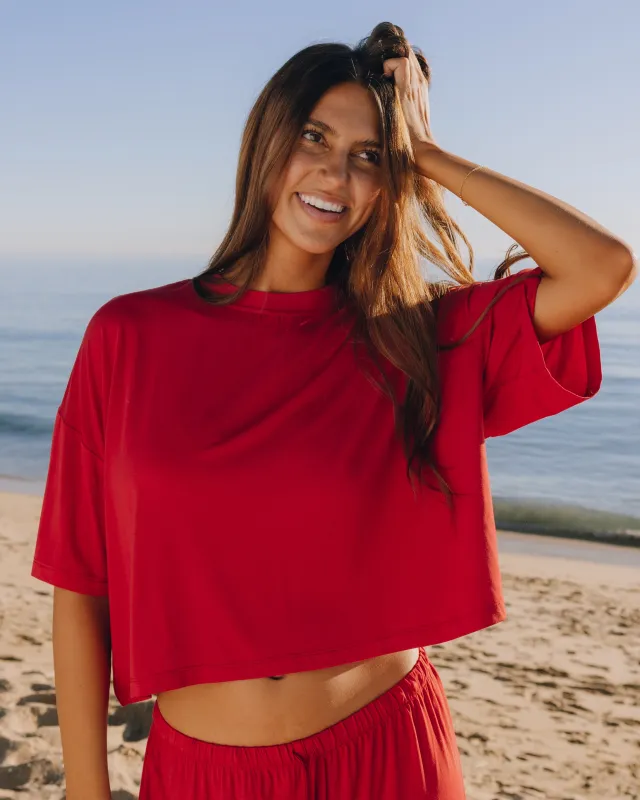 House PJ Boxy Tee - Vintage Red with Vday Patch made by Daily Drills