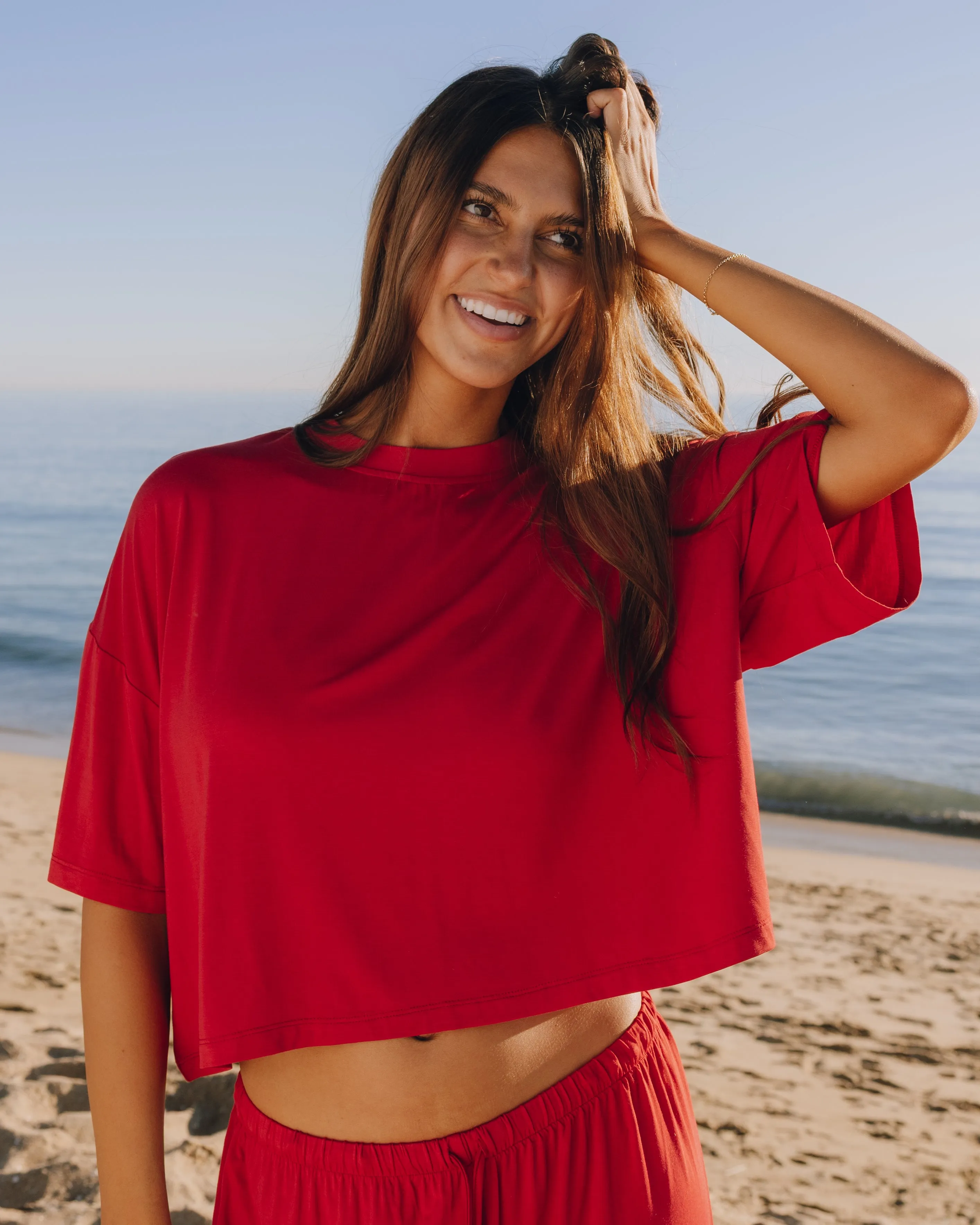 House PJ Boxy Tee - Vintage Red with Vday Patch sold by Daily Drills