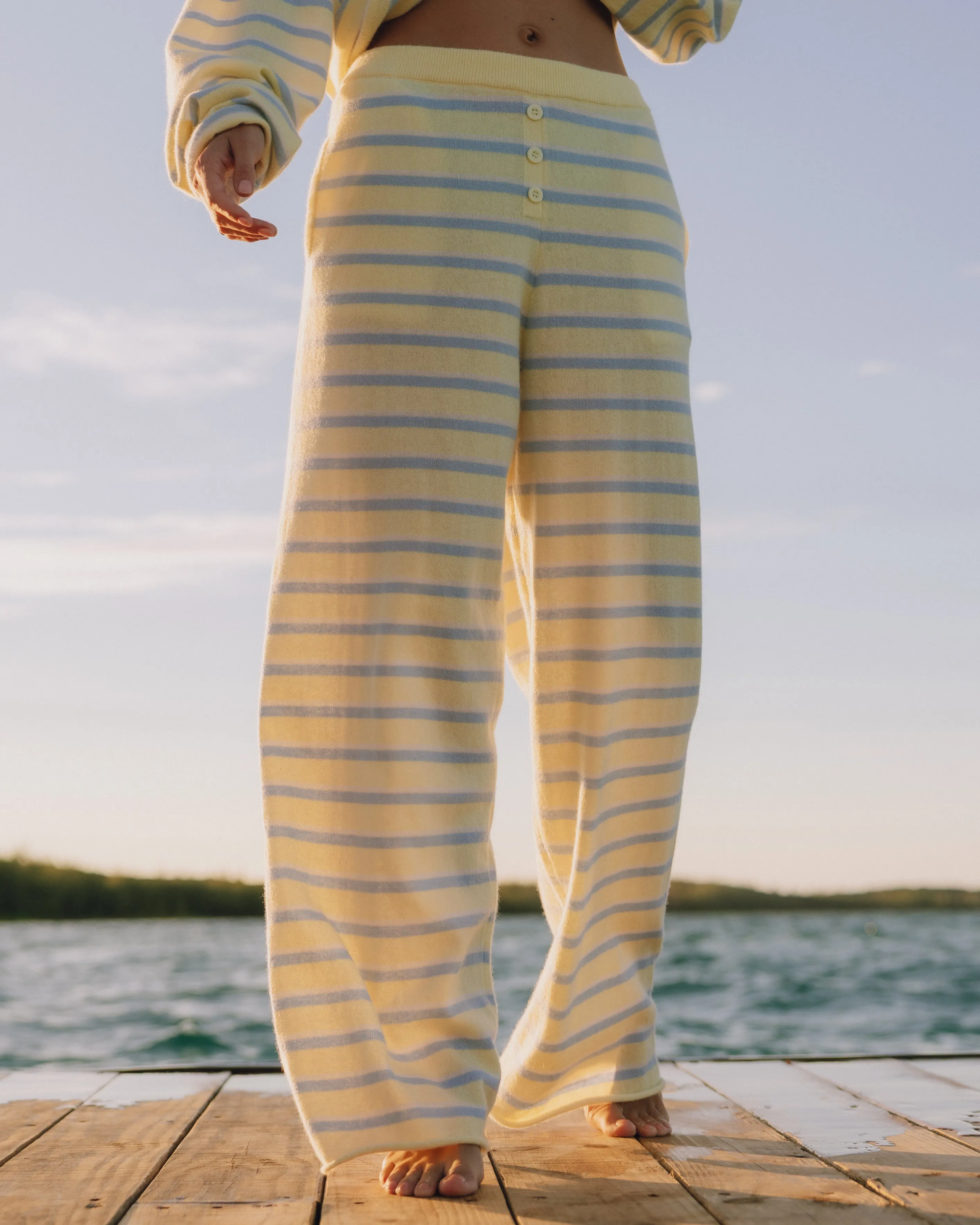 Cashmere Resort Pants - Butter + Light Blue Stripe sold by Daily Drills