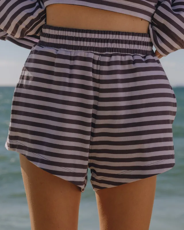 Striped Cotton Shorts - Plum + Wink Stripe with Monochrome Patch sold by Daily Drills