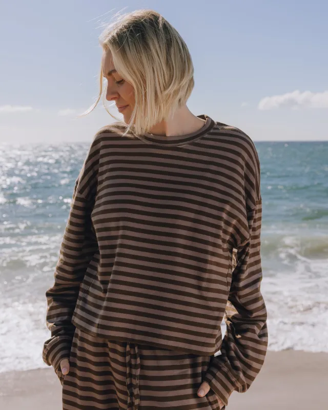Striped Cotton Long Sleeve - Mocha + Coco Stripe with Monochrome Patch made by Daily Drills