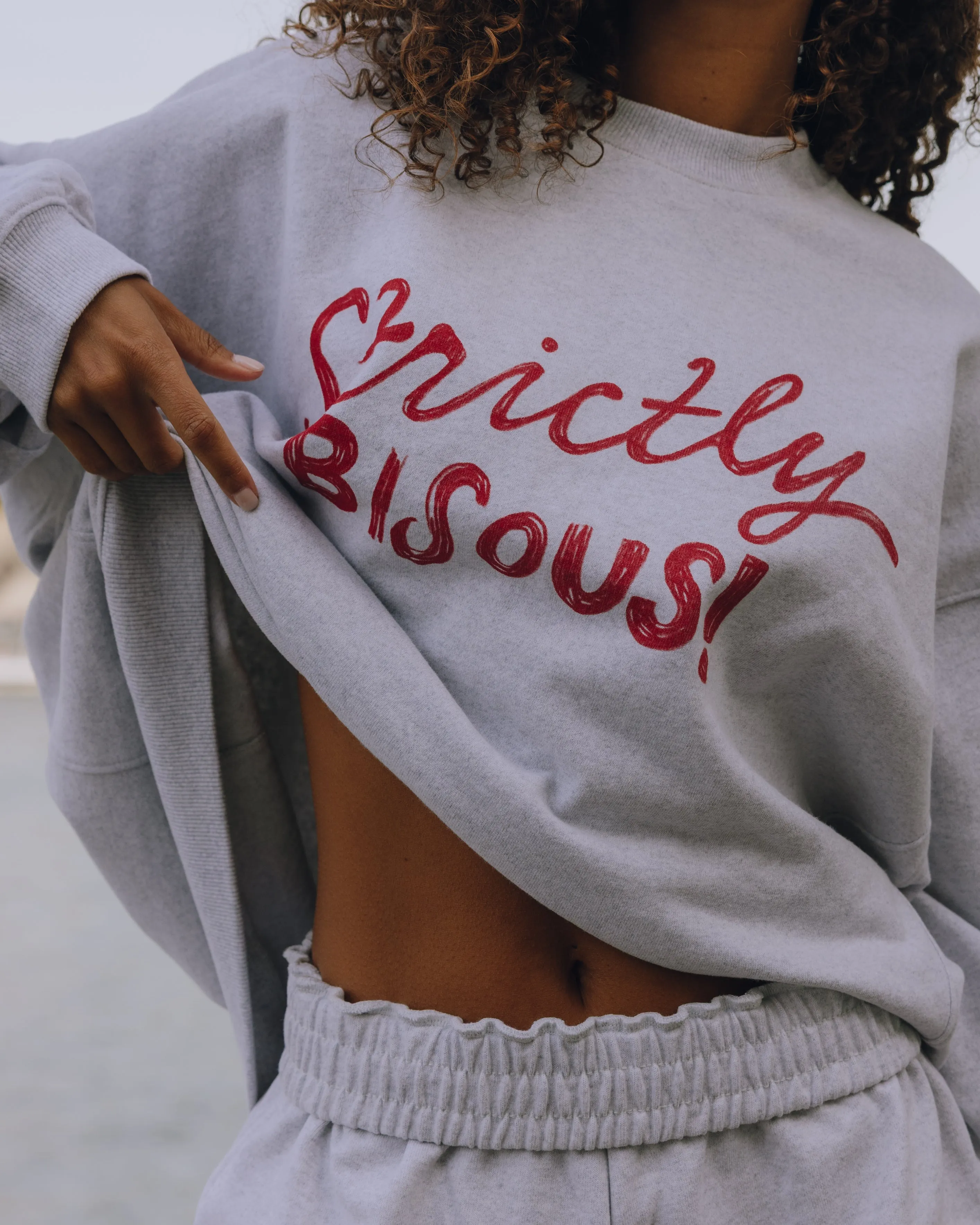 Oversized Fleece Bisous! Crew - Heather Grey sold by Daily Drills product image thumbnail 3