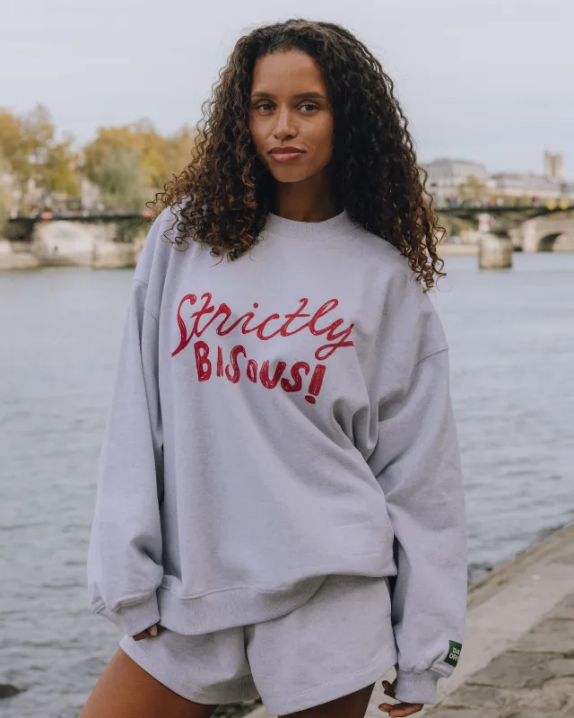 Oversized Fleece Bisous! Crew - Heather Grey sold by Daily Drills