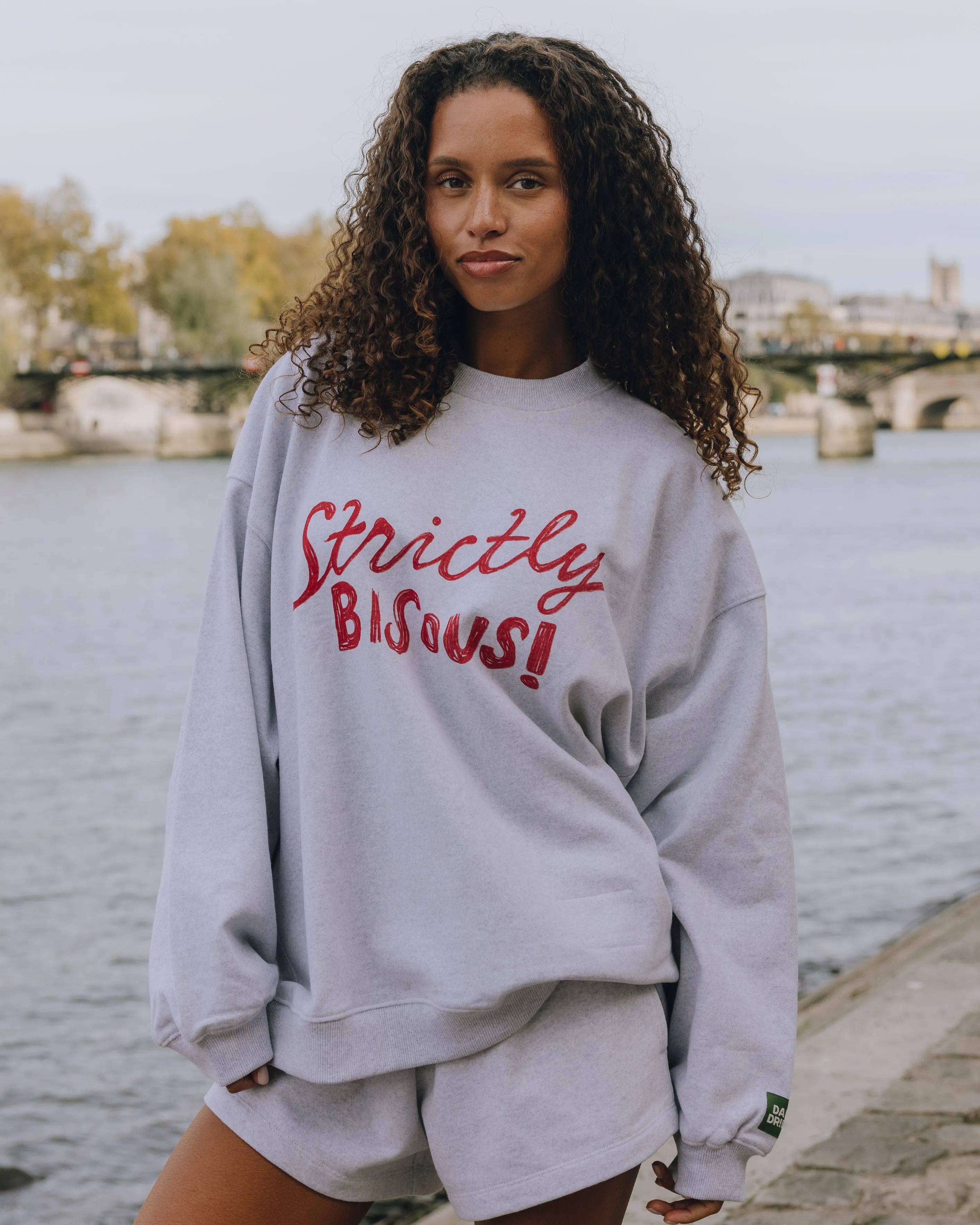 Oversized Fleece Bisous! Crew - Heather Grey sold by Daily Drills