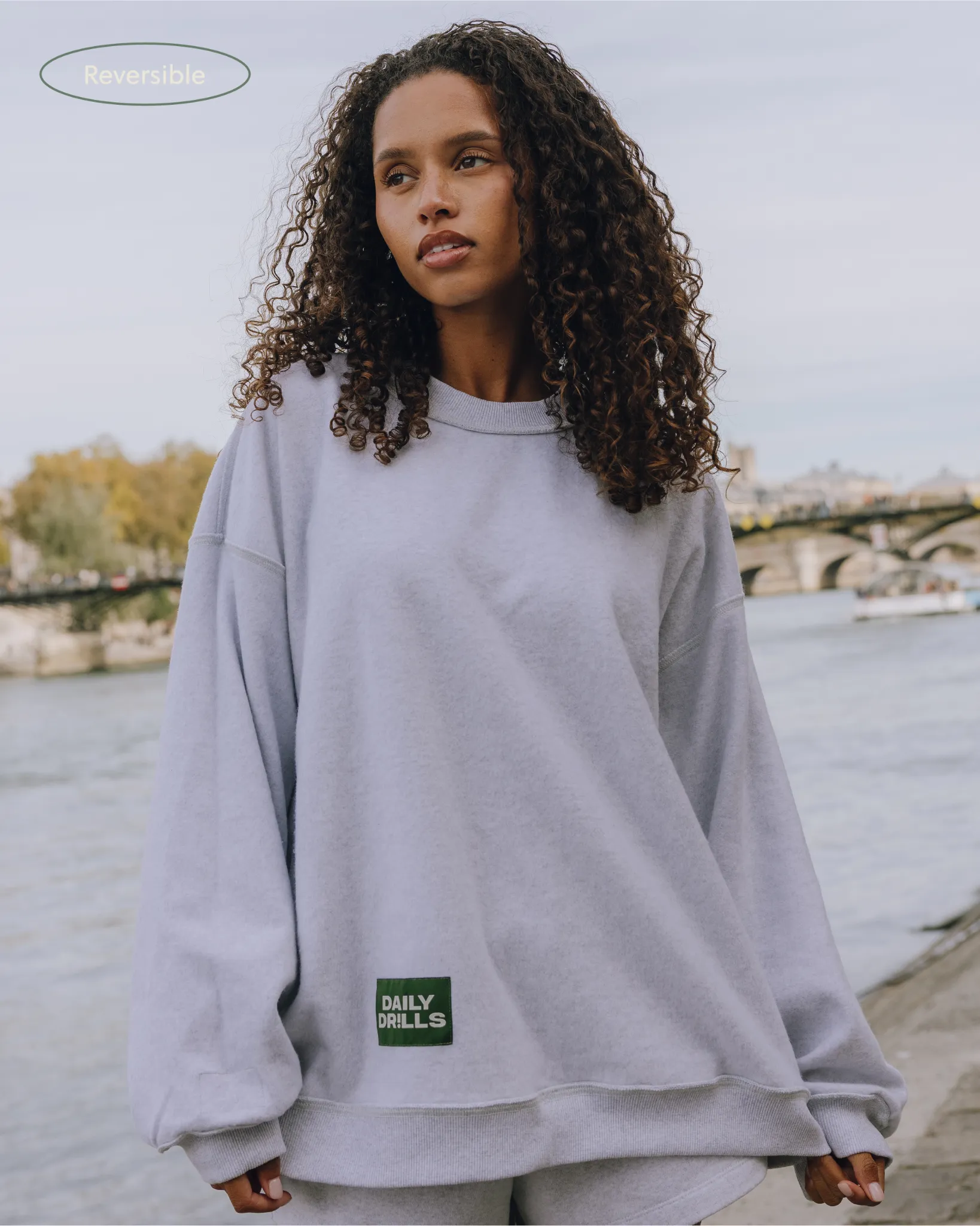 Oversized Fleece Bisous! Crew - Heather Grey sold by Daily Drills product image thumbnail 4