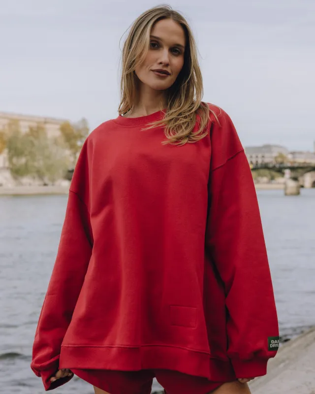Oversized Fleece Crew - Vintage Red made by Daily Drills