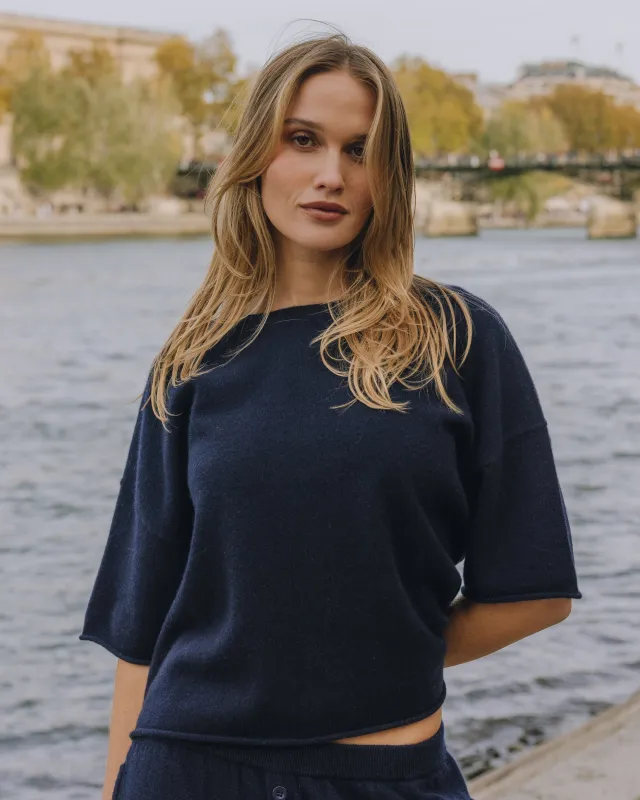Cashmere Cropped Sleeve - Navy sold by Daily Drills