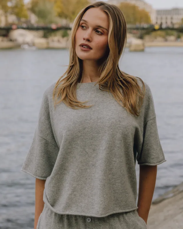 Cashmere Cropped Sleeve - Dark Heather Grey sold by Daily Drills
