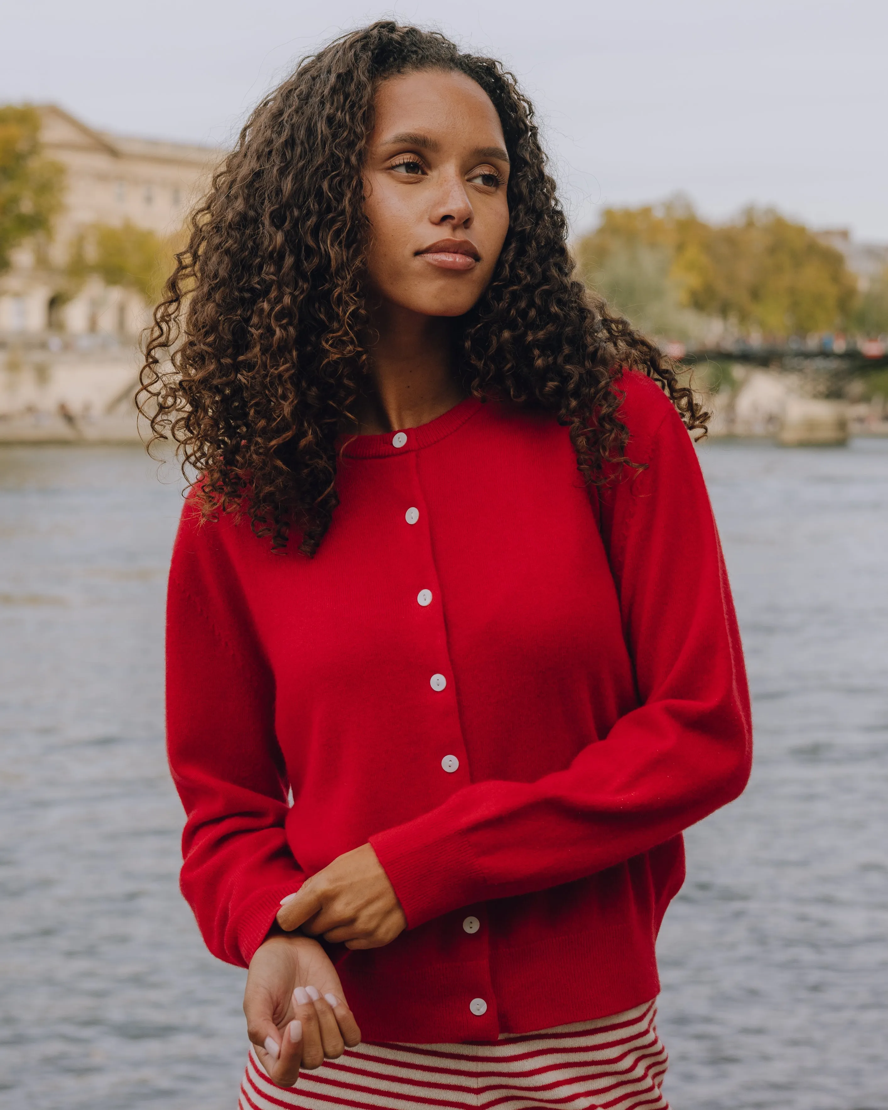 Cashmere Button Up Sweater - Red sold by Daily Drills