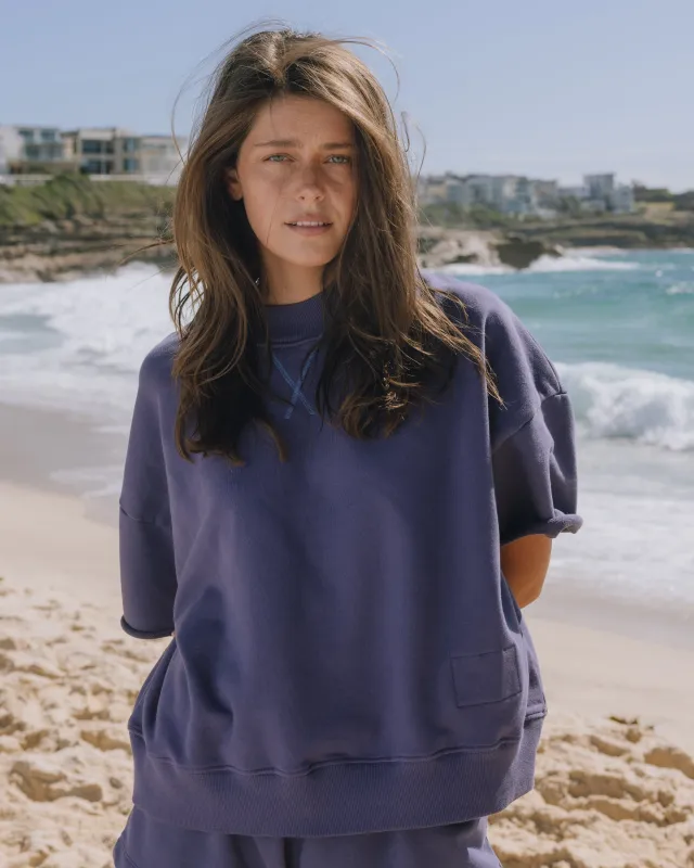 Cropped Sleeve Vintage Crew - Navy + Cabana with Tonal Patch sold by Daily Drills