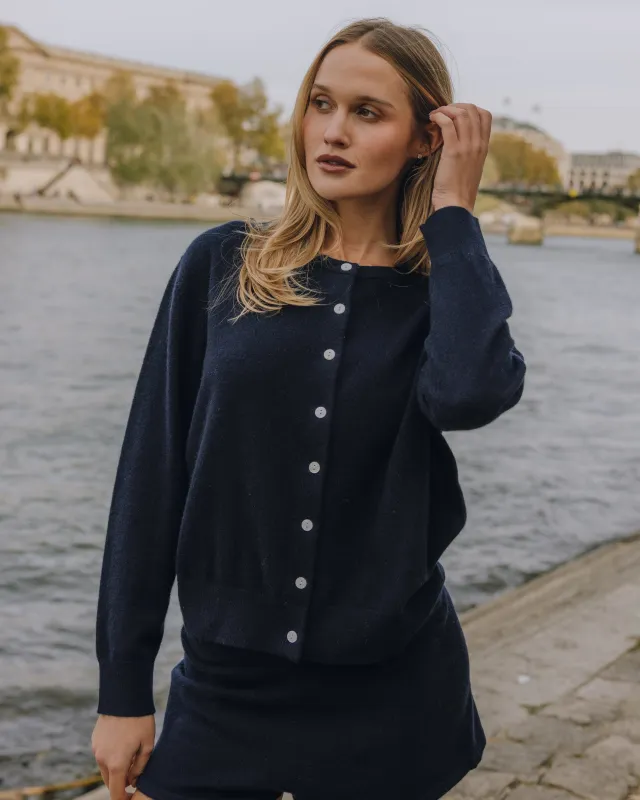 Cashmere Button Up Sweater - Navy made by Daily Drills