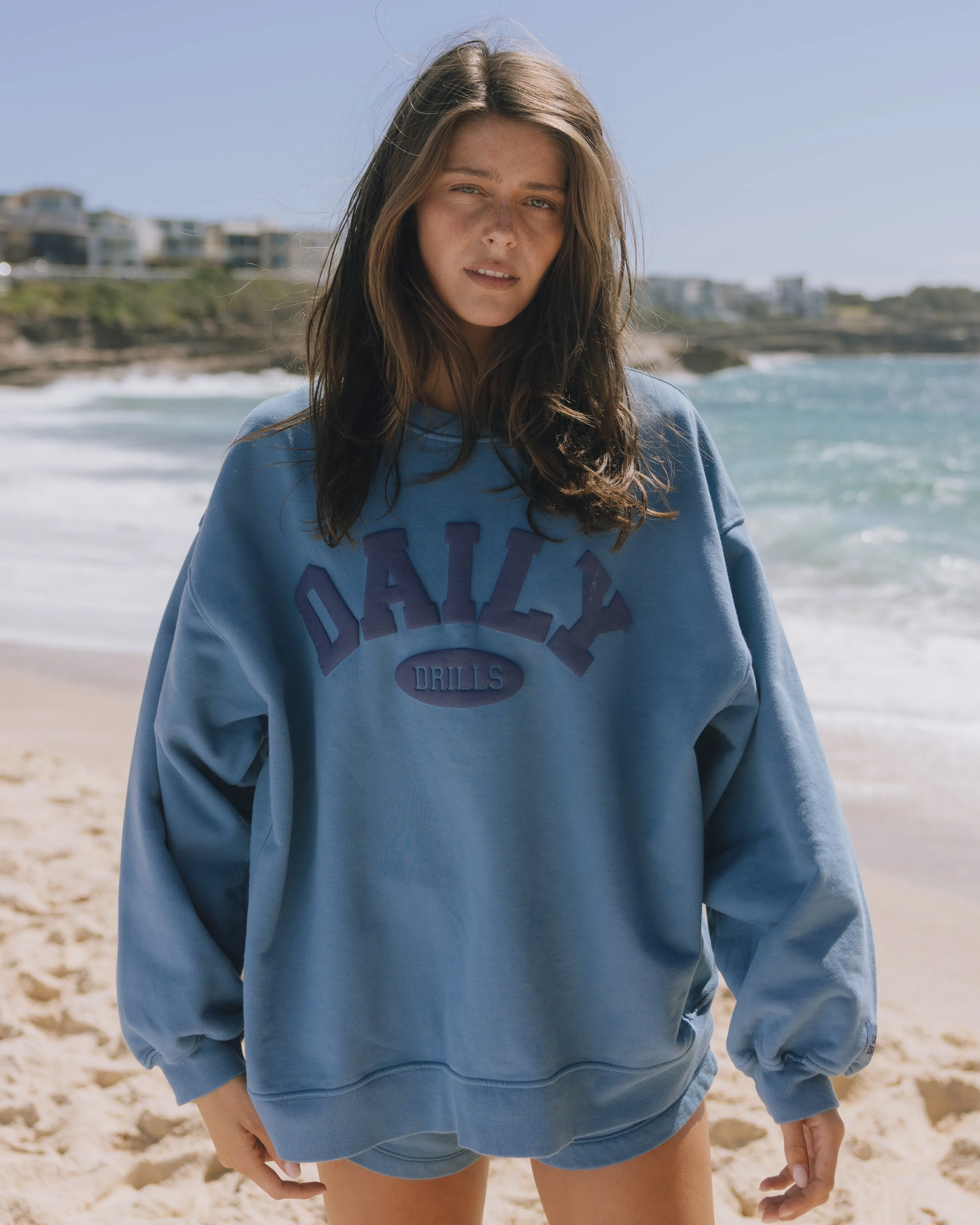 Oversized Daily Crew - Cabana + Navy with Tonal Patch sold by Daily Drills