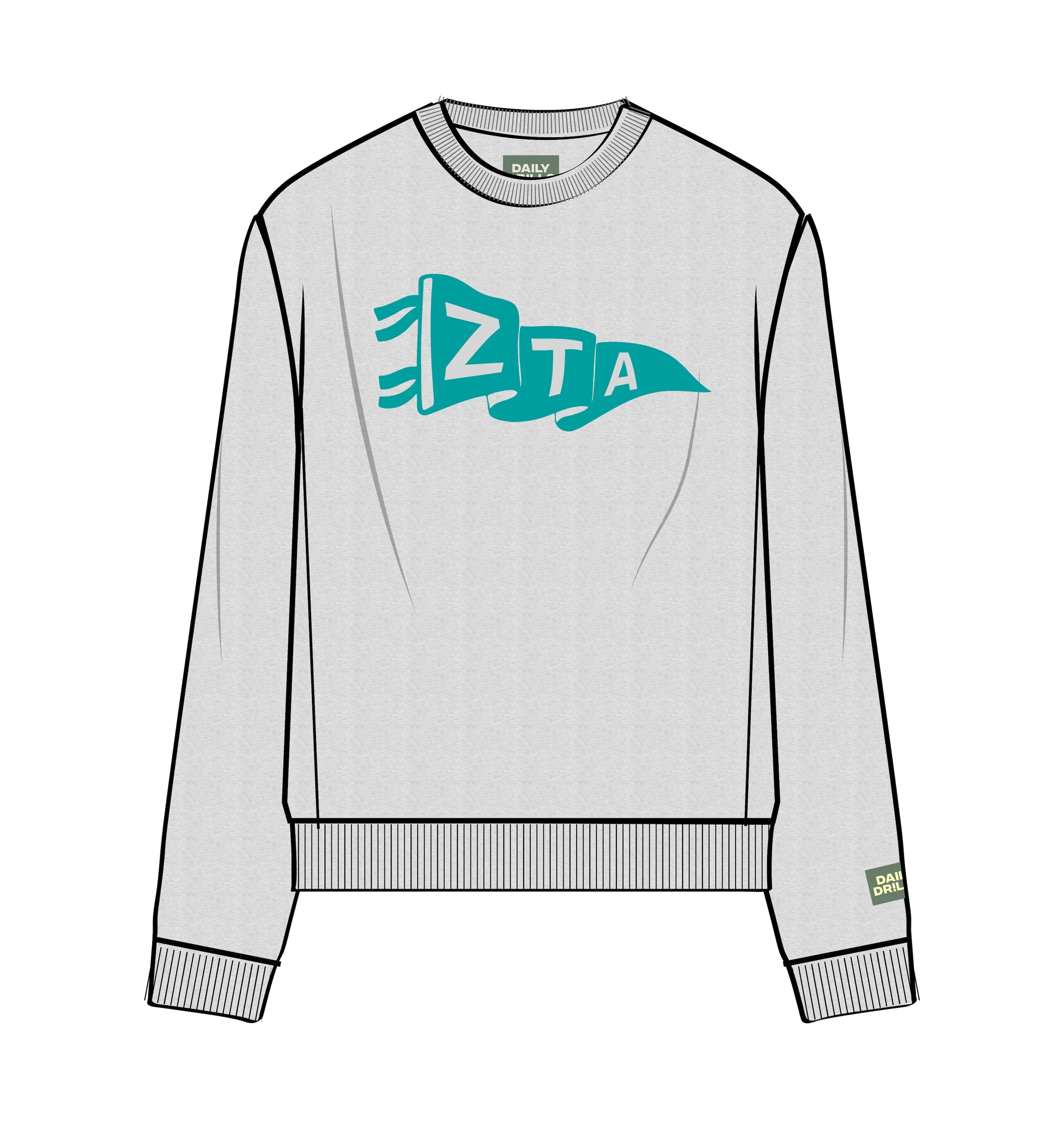 Oversized Fleece Zeta Tau Alpha Crew - Heather Grey + Teal sold by Daily Drills