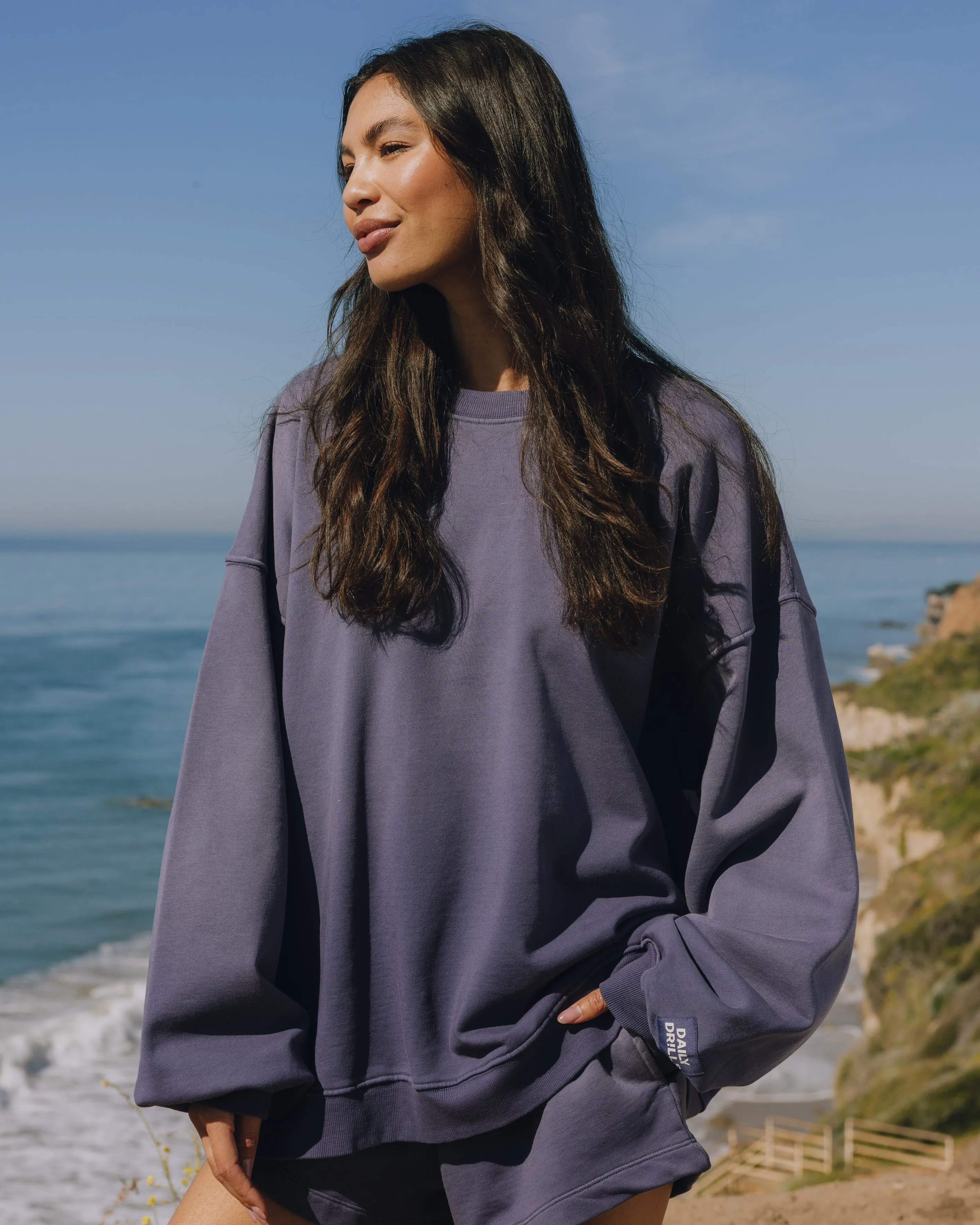 Unisex Oversized Crew - Sunsoaked Navy with Monochrome Patch sold by Daily Drills