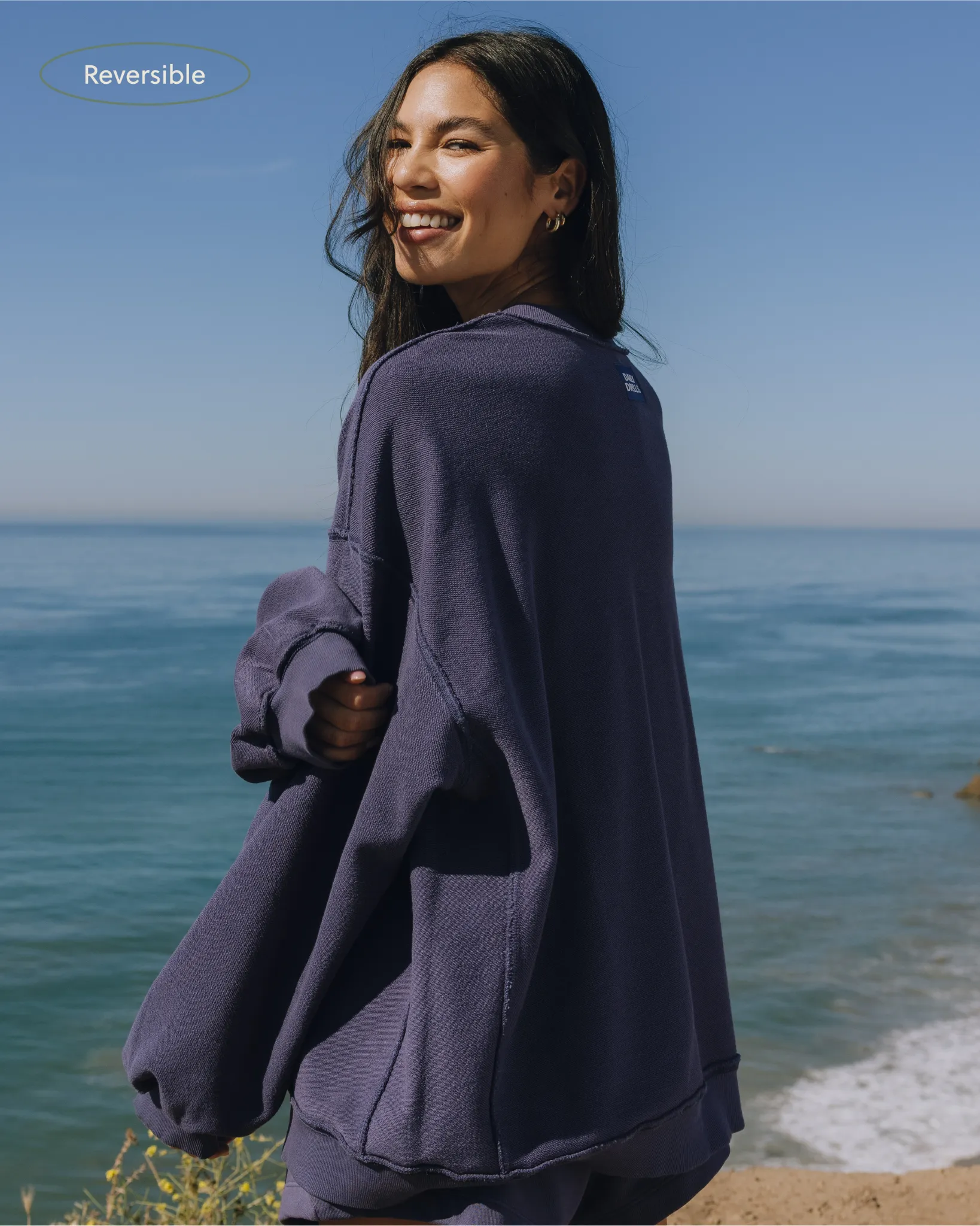 Unisex Oversized Crew - Sunsoaked Navy with Monochrome Patch sold by Daily Drills product image thumbnail 3