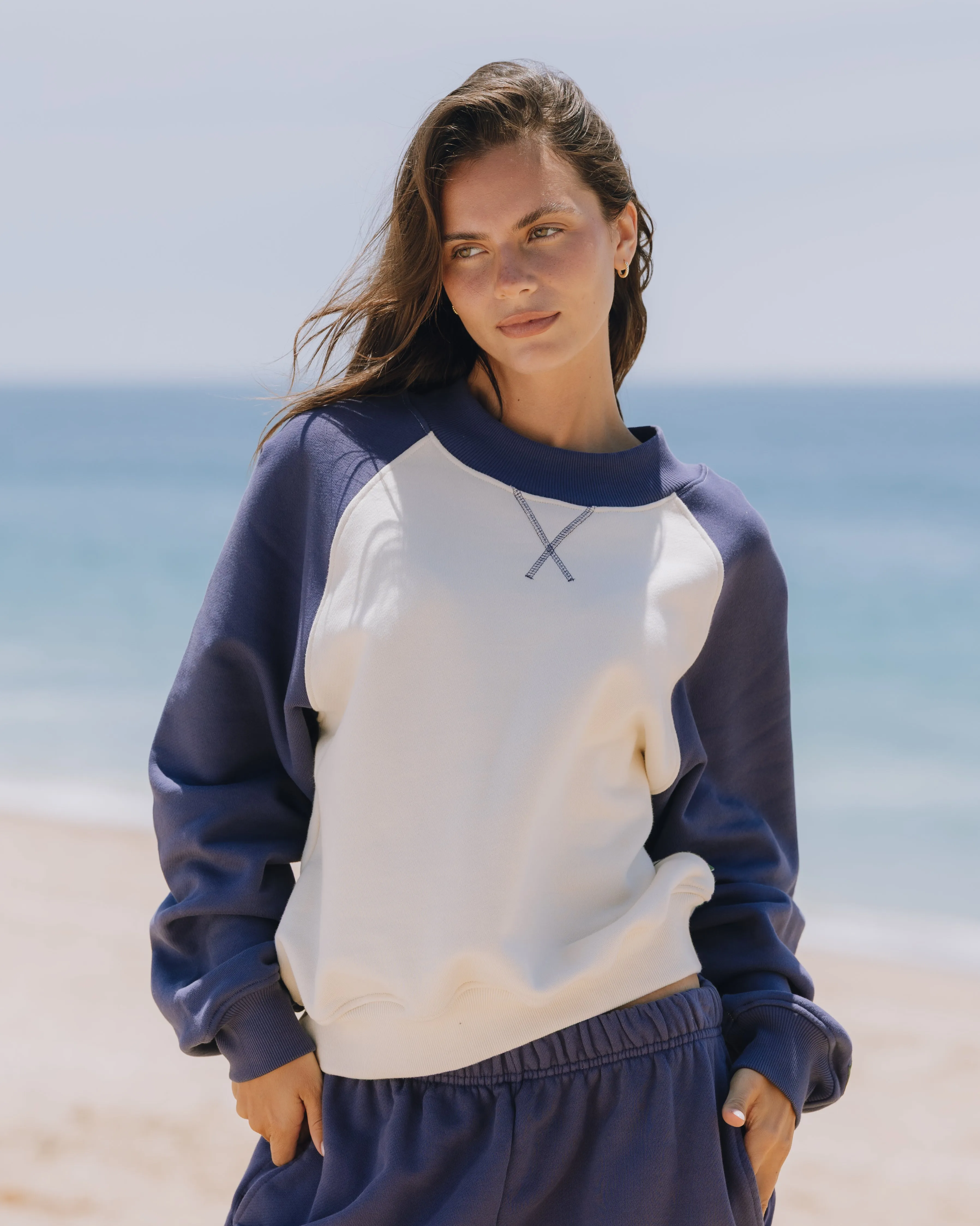Heavyweight Vintage Raglan Crew - Navy + Sand sold by Daily Drills product image thumbnail 2