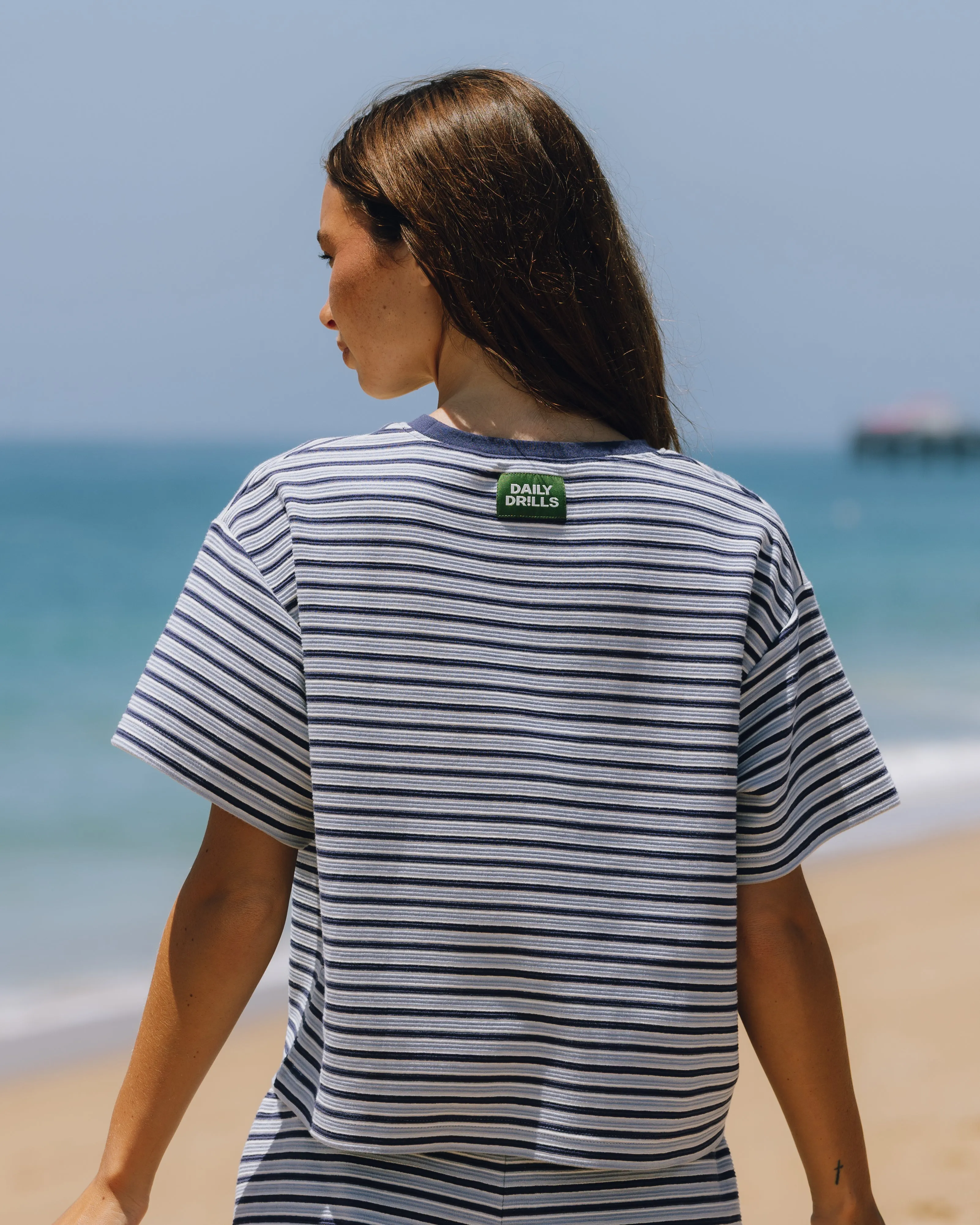 Striped Ribbed Relaxed Tee - Navy + Powder + Cream Stripe sold by Daily Drills product image thumbnail 3