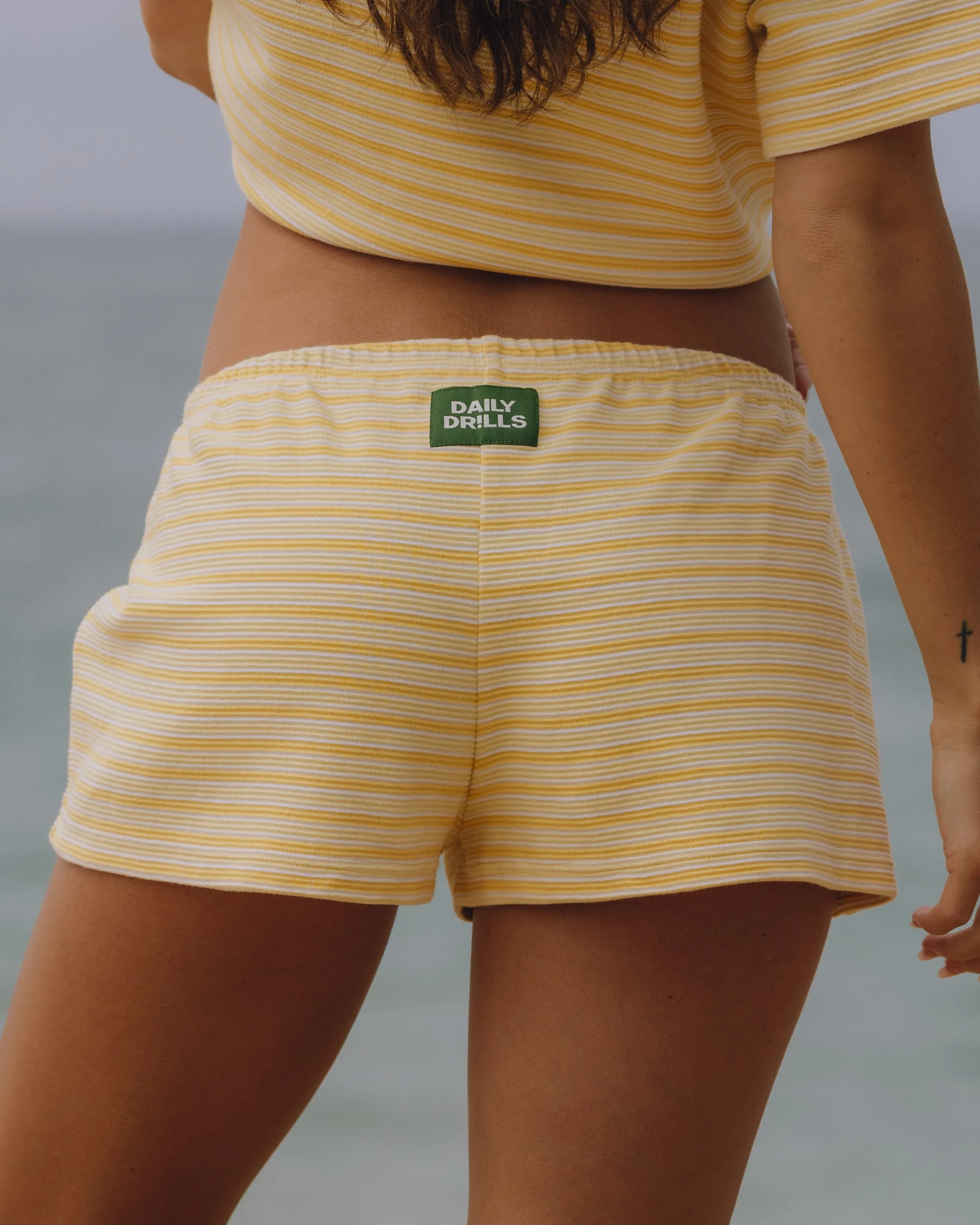 Striped Ribbed Micro Shorts - Sunny + Butter + Cream Stripe sold by Daily Drills product image thumbnail 3