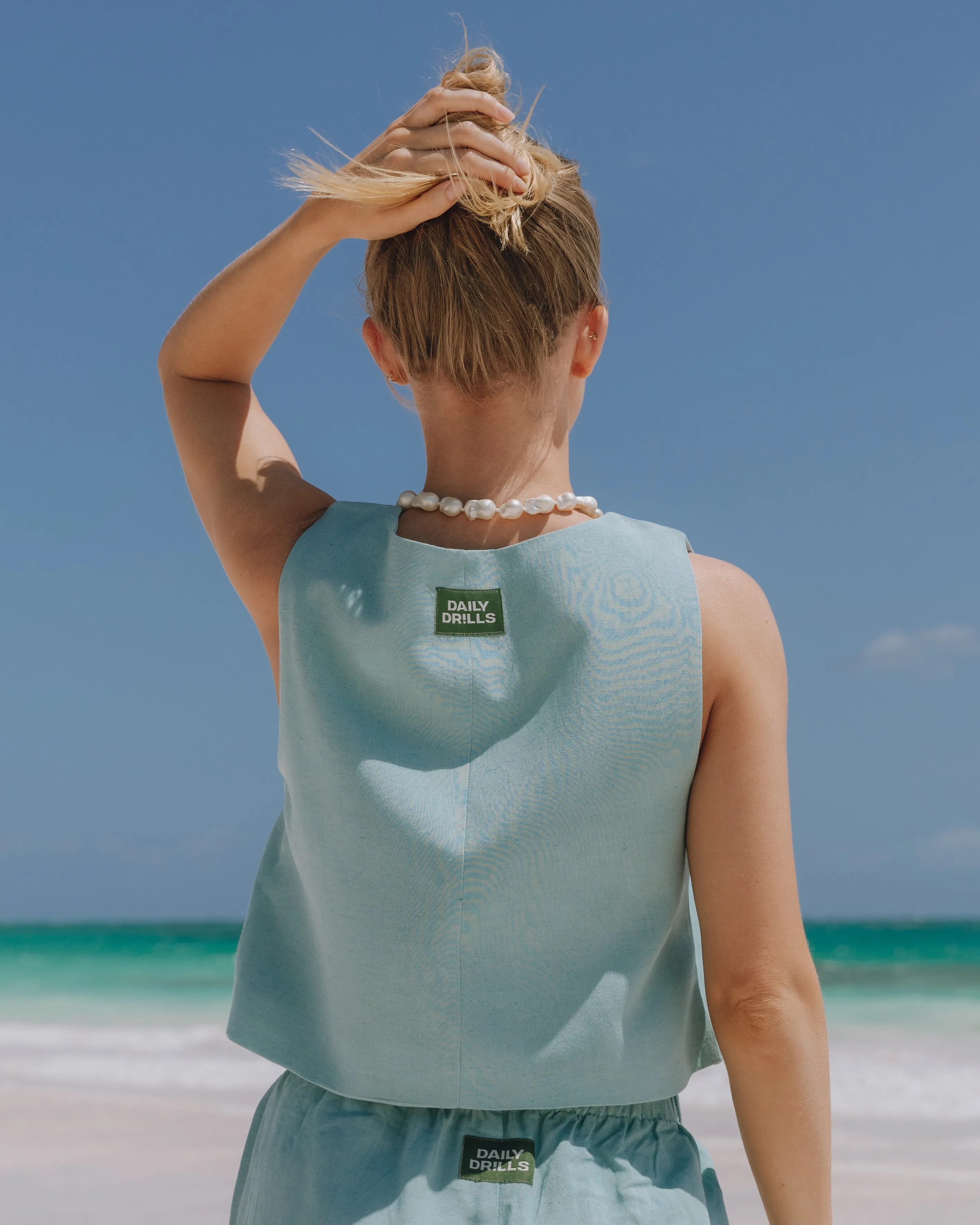 Linen Tie Vest - Teal sold by Daily Drills product image thumbnail 2