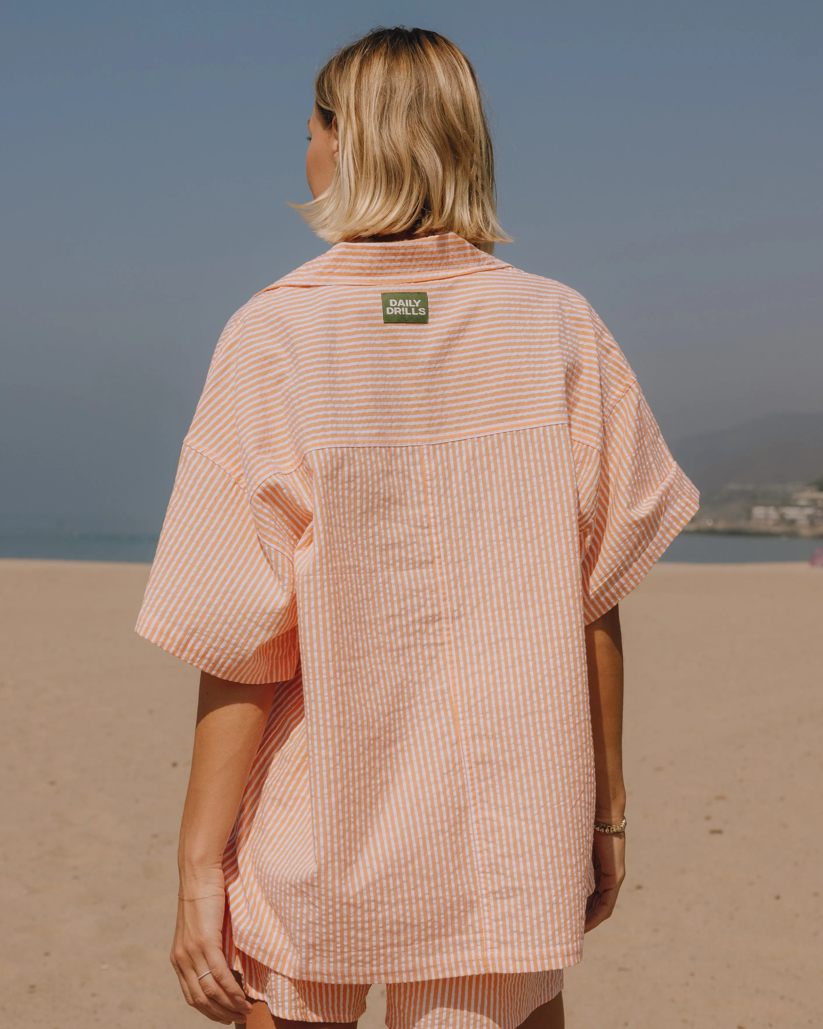 Seersucker Boxy Button Down - Orange/White Stripe sold by Daily Drills product image thumbnail 2