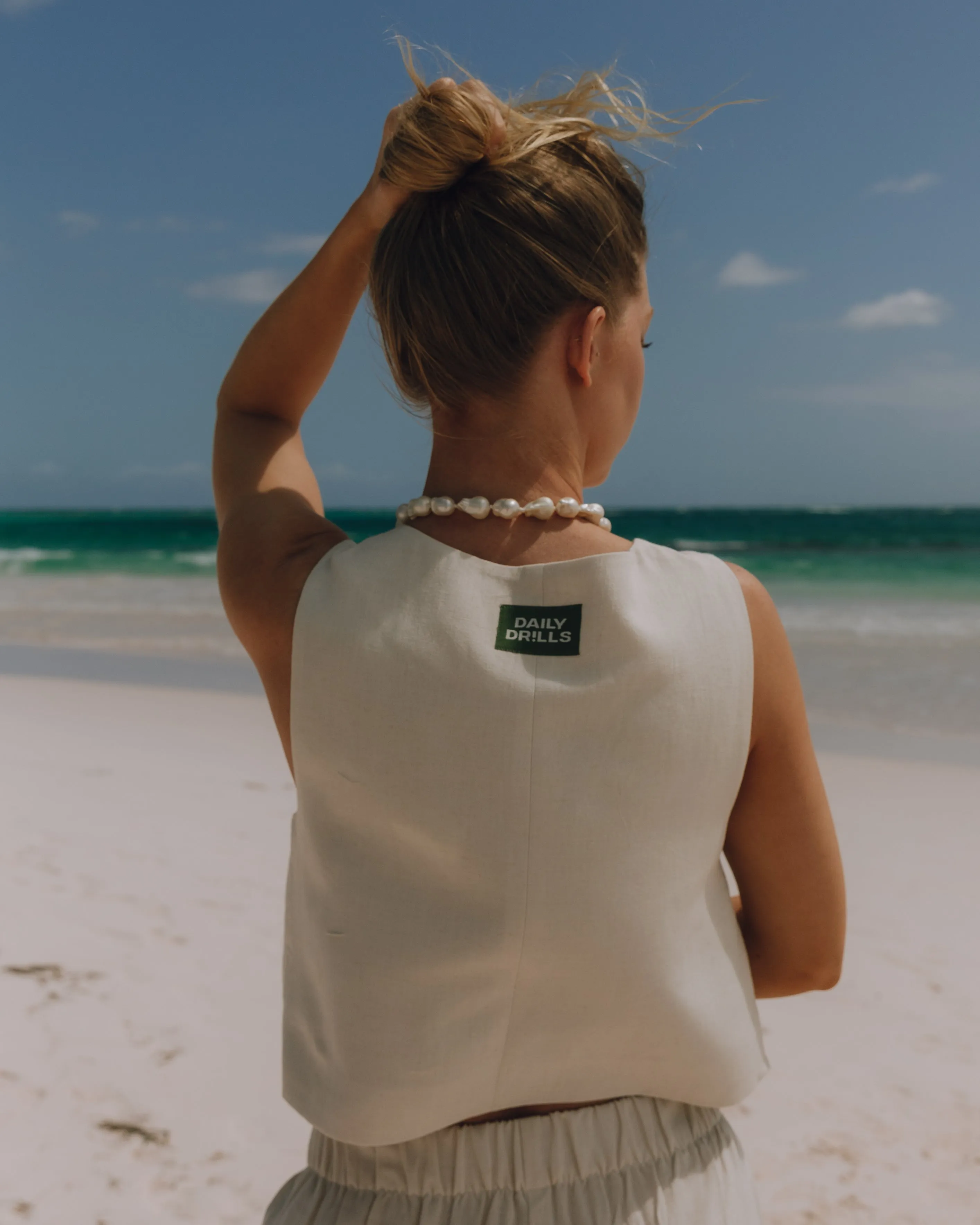 Linen Tie Vest - Cream sold by Daily Drills product image thumbnail 2