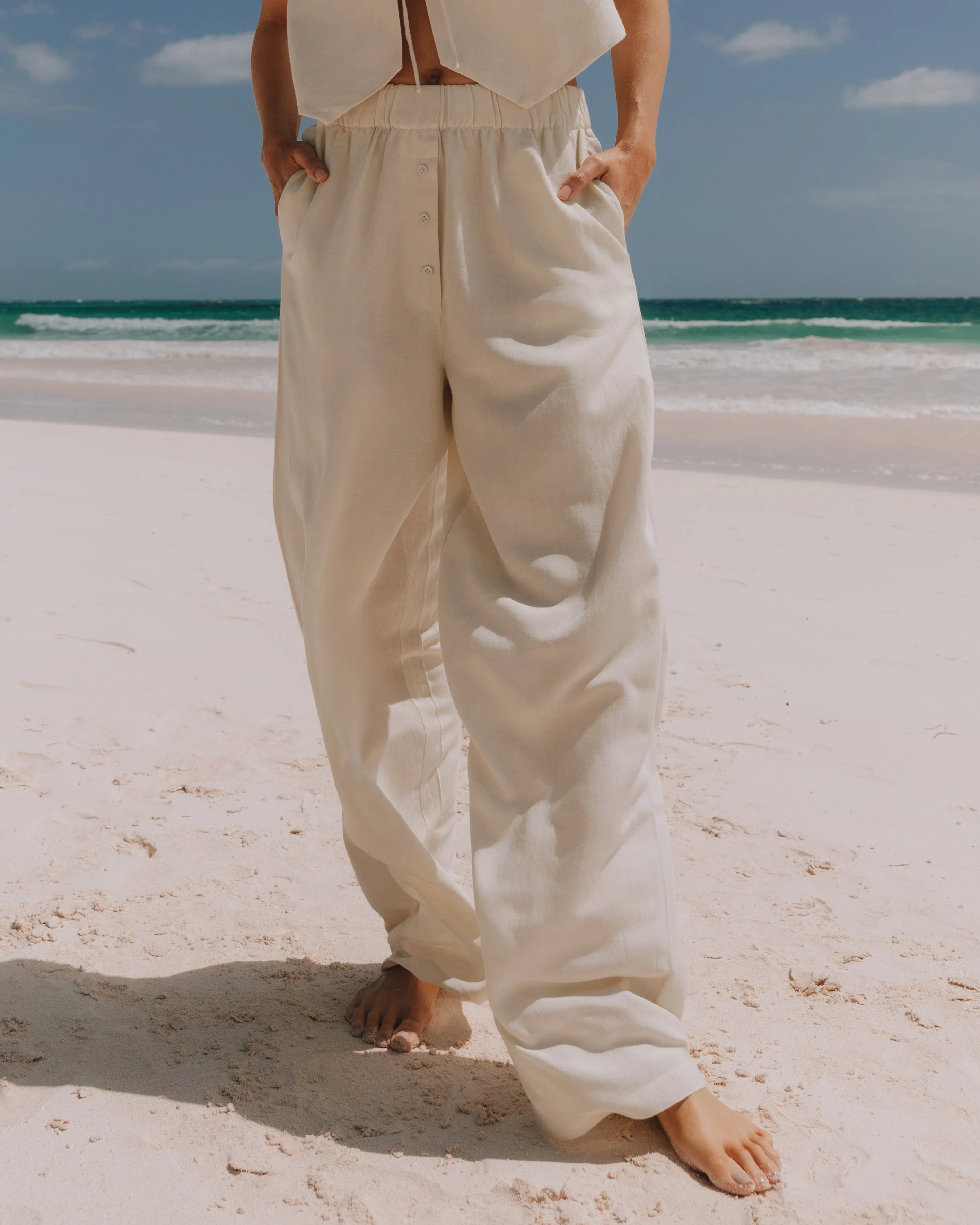 Linen Resort Pants - Cream sold by Daily Drills product image thumbnail 4