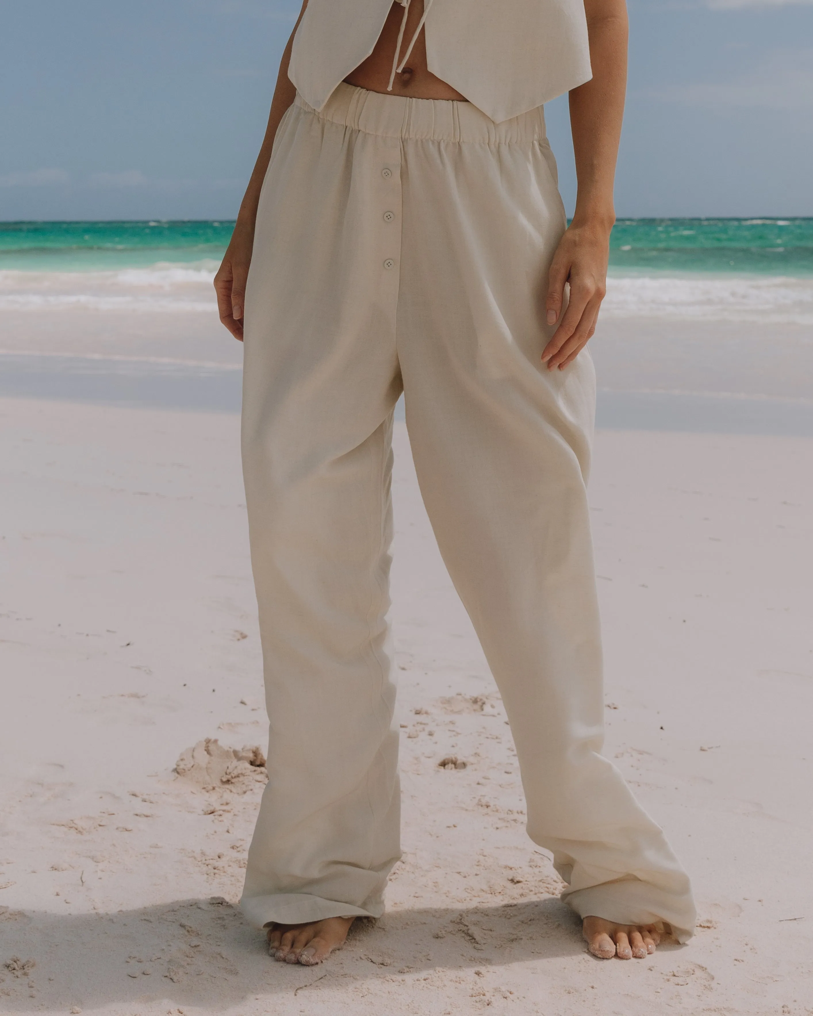 Linen Resort Pants - Cream sold by Daily Drills
