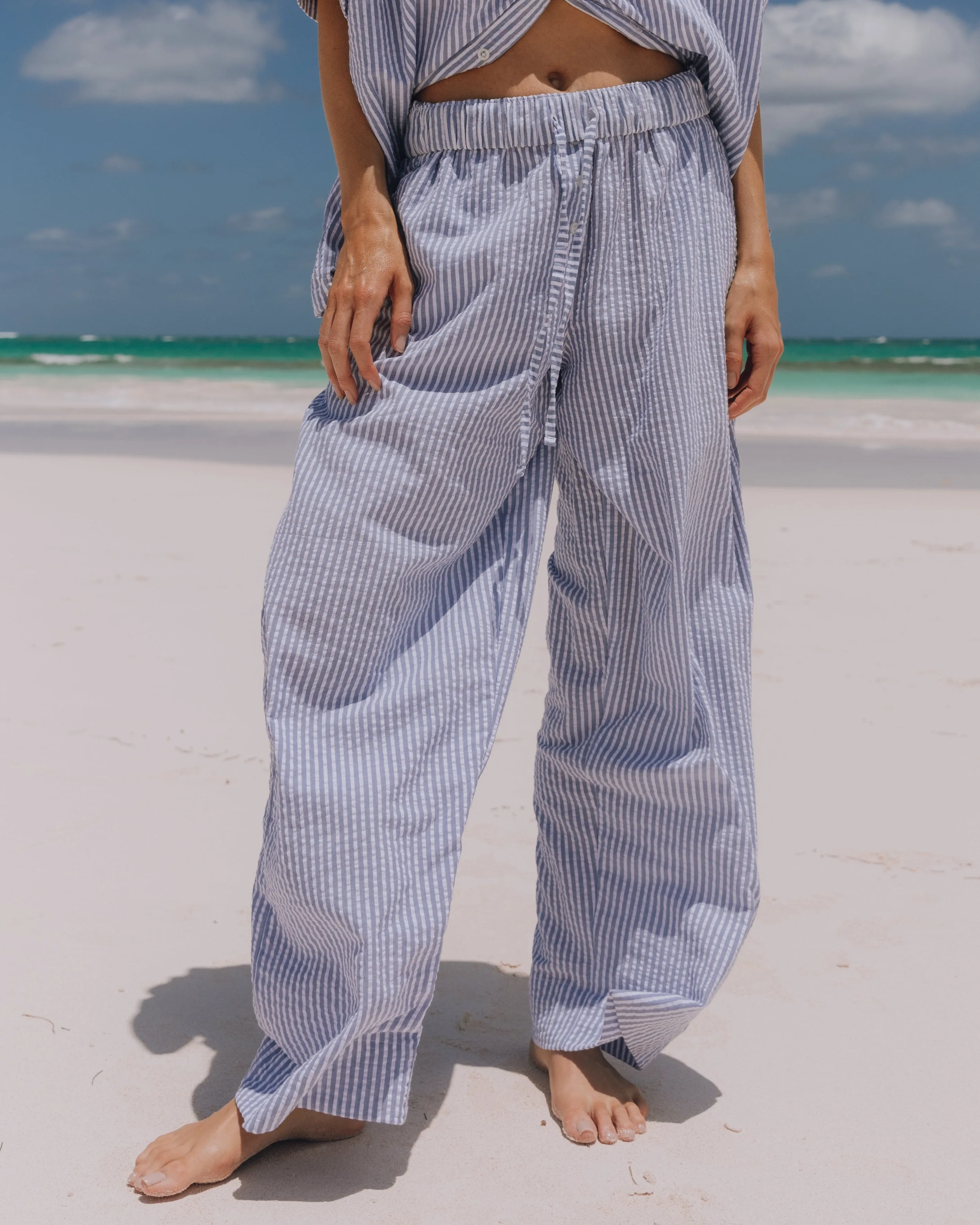 Seersucker Resort Pants - Light Blue + White Stripe sold by Daily Drills product image thumbnail 3