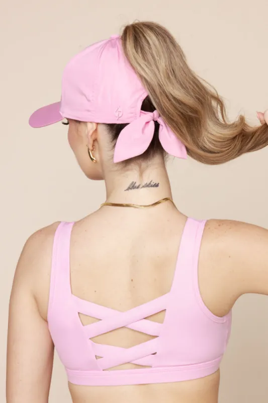 Go with the Bow High Pony Cap sold by POPFLEX