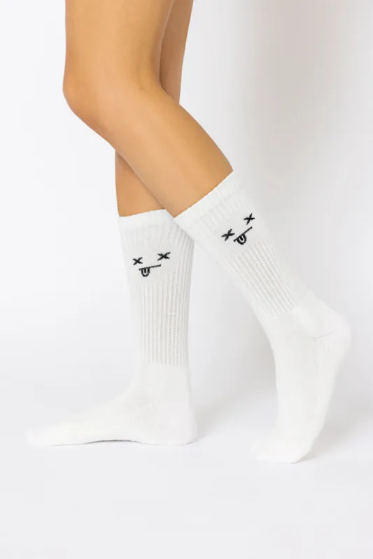 Dead Face Mid-Calf Gym Socks - White sold by POPFLEX