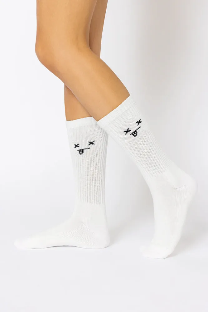 Dead Face Mid-Calf Gym Socks - White sold by POPFLEX
