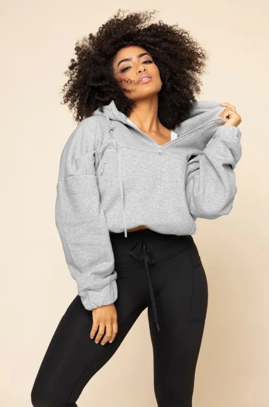 Half Zip Warm Up Hoodie - Heather Grey sold by POPFLEX