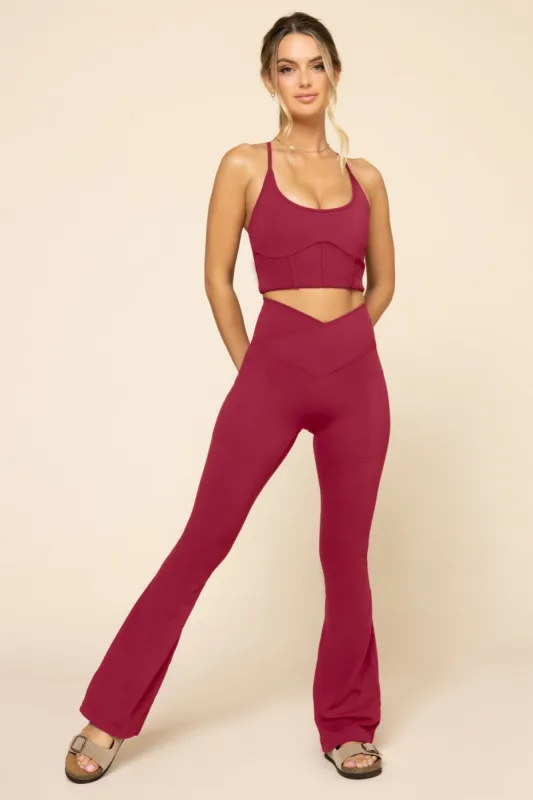 Crisscross Hourglass® Flared Leggings with Pockets - Ruby sold by POPFLEX