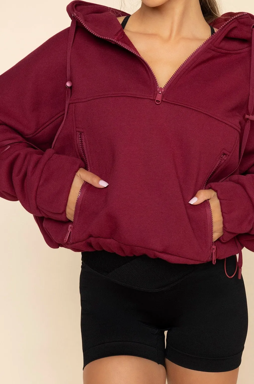 Half Zip Warm Up Hoodie - Crimson sold by POPFLEX product image thumbnail 3