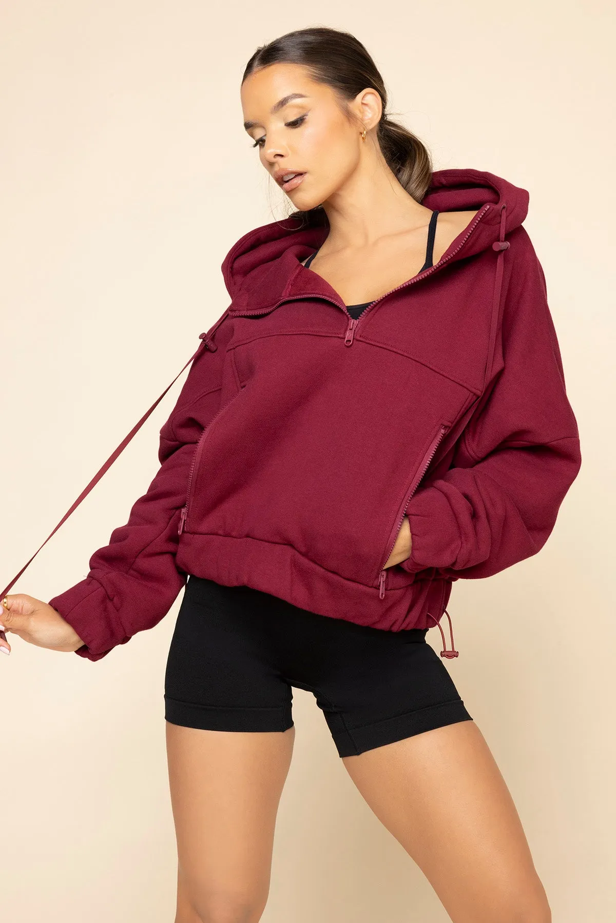 Half Zip Warm Up Hoodie - Crimson sold by POPFLEX product image thumbnail 2