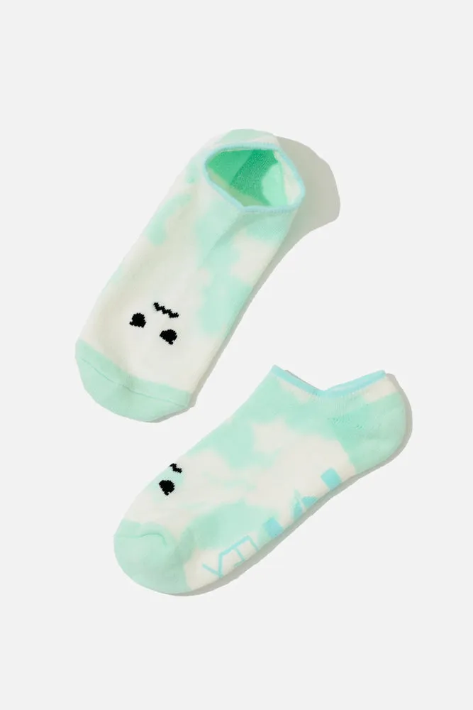 Angry Face Low Rise Socks - Green Tie Dye sold by POPFLEX product image thumbnail 2