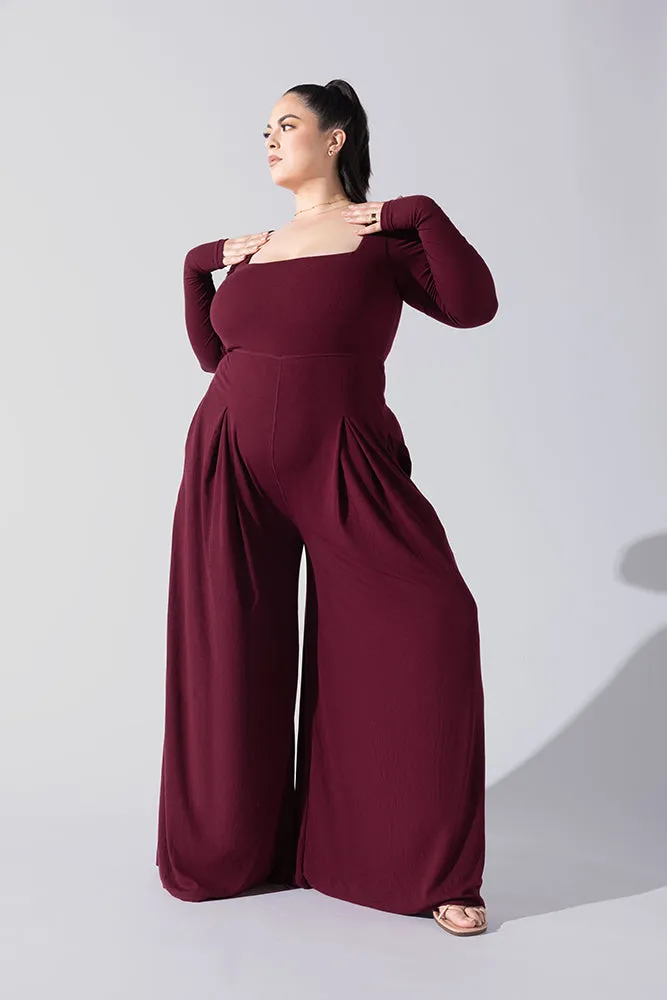 Go With The Flow Long Sleeve Jumpsuit - Garnet sold by POPFLEX product image thumbnail 2