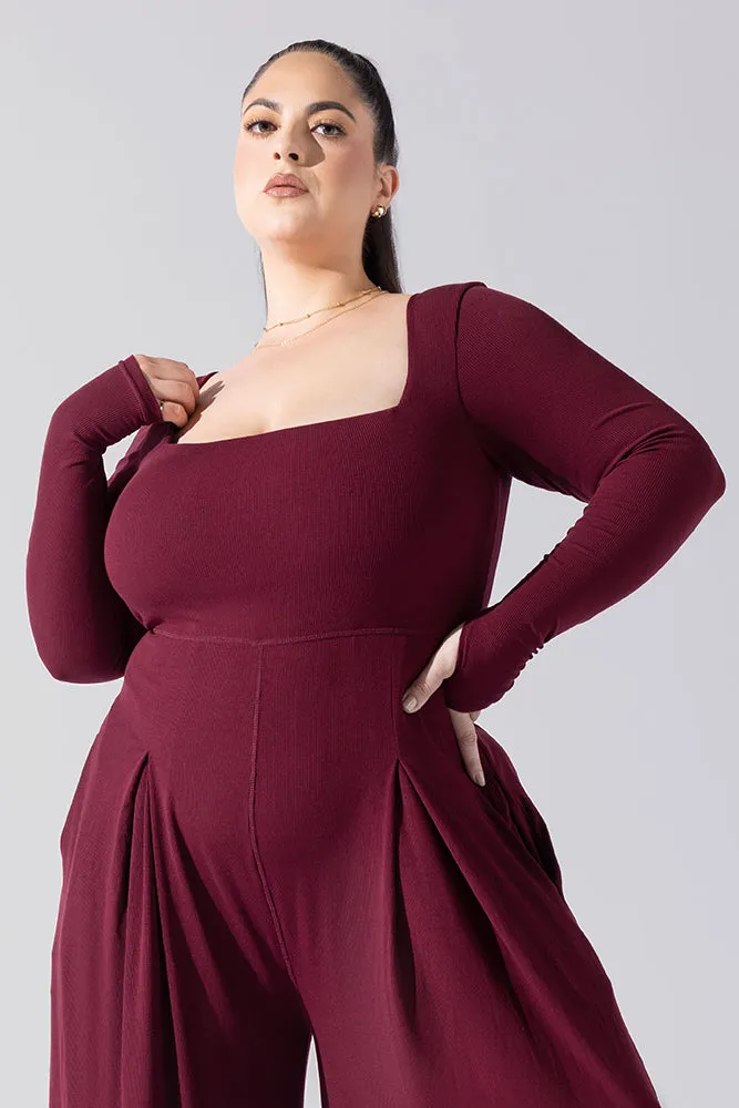 Go With The Flow Long Sleeve Jumpsuit - Garnet sold by POPFLEX