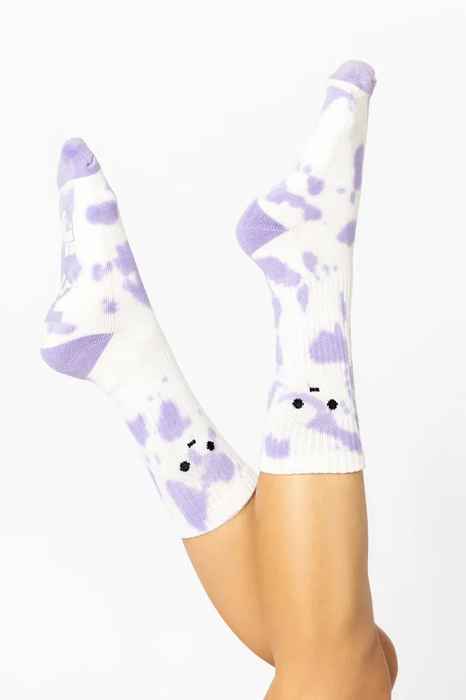 Meh Face Mid-Calf Gym Socks - Purple Tie Dye sold by POPFLEX