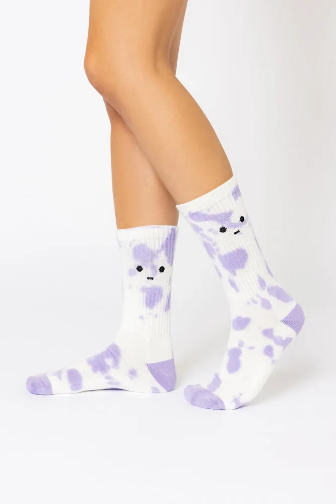 Meh Face Mid-Calf Gym Socks - Purple Tie Dye sold by POPFLEX product image thumbnail 2