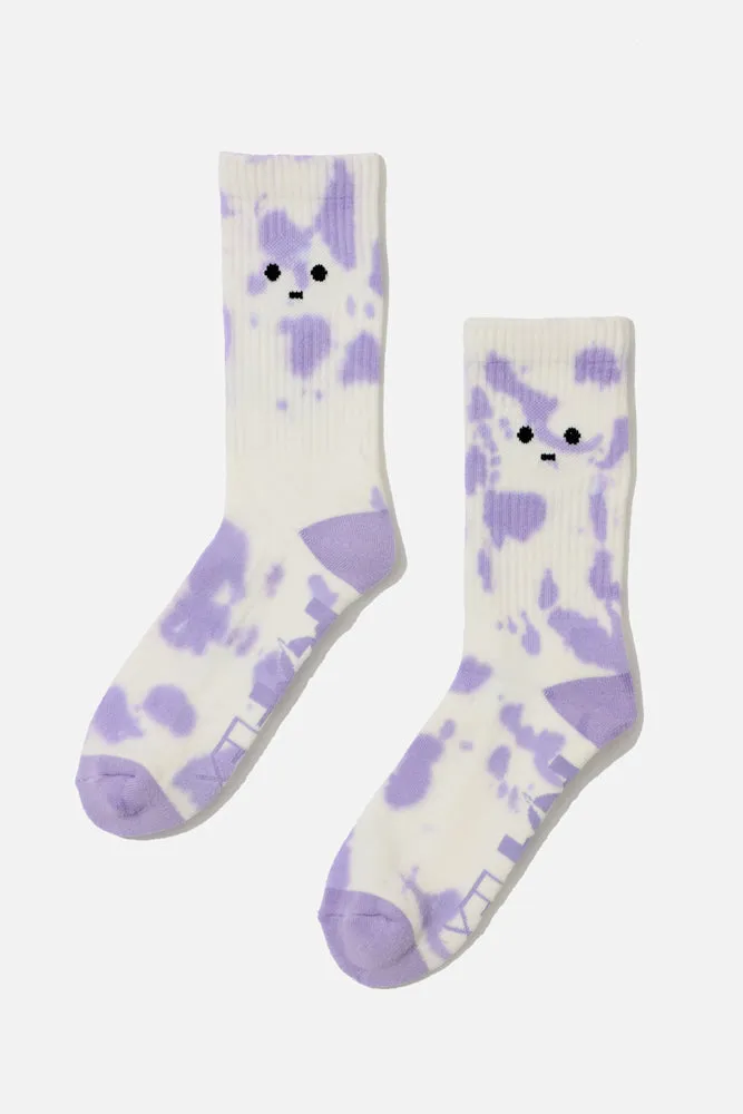 Meh Face Mid-Calf Gym Socks - Purple Tie Dye sold by POPFLEX product image thumbnail 3