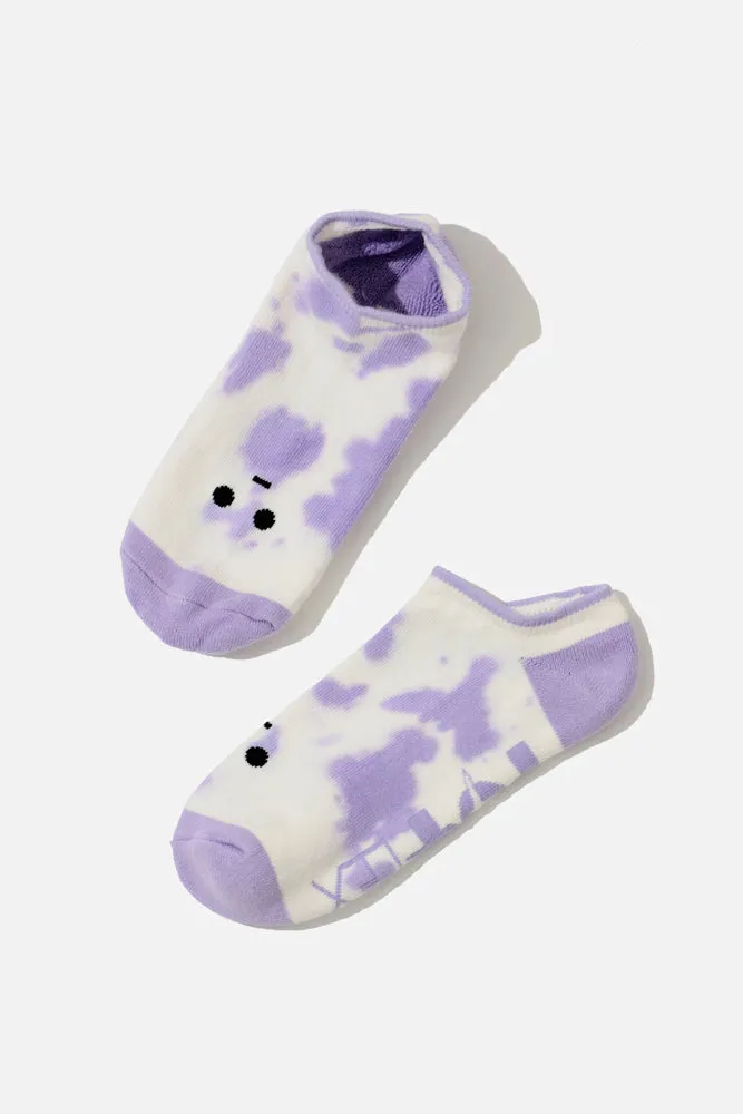 Meh Face Low Rise Socks - Purple Tie Dye sold by POPFLEX product image thumbnail 2