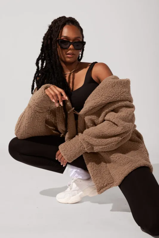 Faux Sherpa Cocoon Coat - Teddy Bear Brown sold by POPFLEX