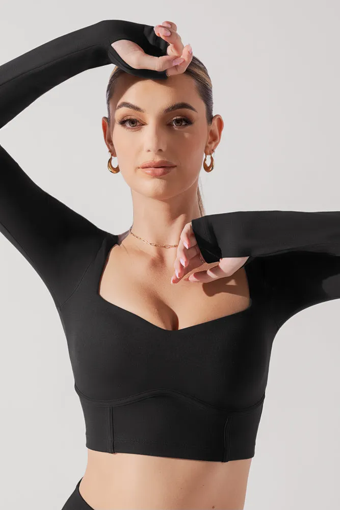 Sweetheart Long Sleeve Crop Top - Black sold by POPFLEX product image thumbnail 2