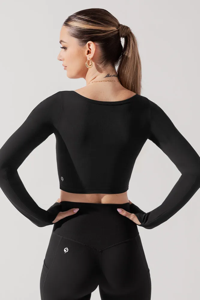 Sweetheart Long Sleeve Crop Top - Black sold by POPFLEX product image thumbnail 4