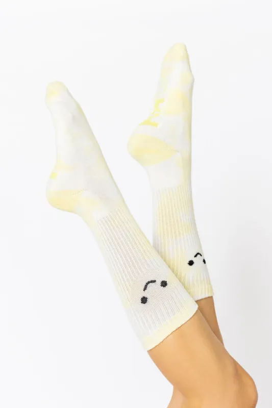 Happy Face Mid-Calf Gym Socks - Yellow Tie Dye sold by POPFLEX